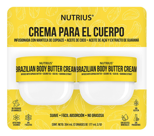  Nutrius Crema Brasileña Para El Cuerpo 2 Pzas De 177ml