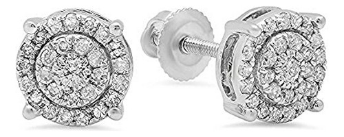 Pendientes De Oro De 10k Con Diamante Blanco Redondo, Compat