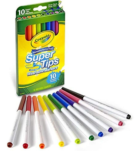Marcadores Crayola Super Tips, Marcadores Lavables, 10 Unida