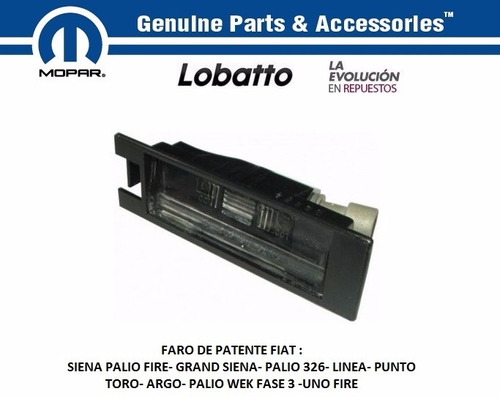 Faro Luz Patente Fiat Palio/siena/punto/uno Fire Original