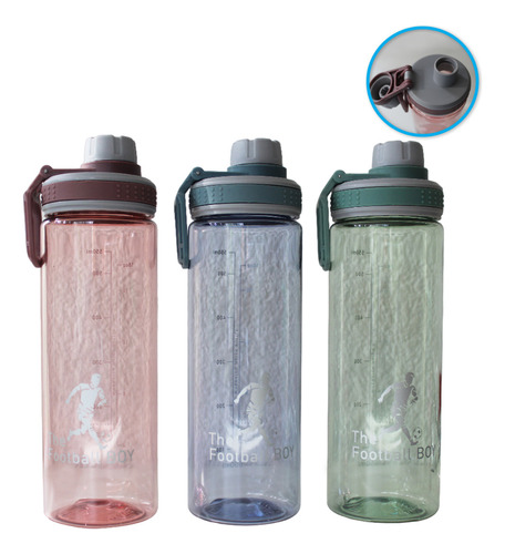 3 Cilindro Botella Agua Plástico Deportiva Antifugas 700ml