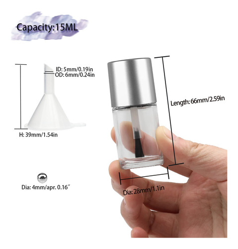 Agidea 6 Botellas Vacías De Esmalte De Uñas Con Cepillo Para