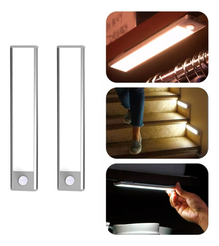 Set X2 Lámparas Luz Led Sensor Iman Adhesivo Recargable Usb 