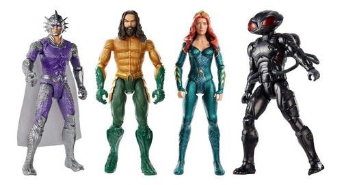 Set De 4 Figuras Aquaman Orm Mera Black Manta Mattel 30cm