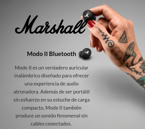 Audifonos Bluetooth Marshall Mode 2,  25 Horas, Ipx5, In-ear