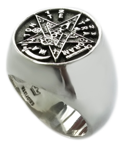 Anel Pentagrama Tetragrammaton Prata 950 Jóia Artesanal 