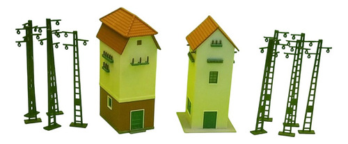 Edificio Casas De Transformador Electrico 1/87 + Postes 3d