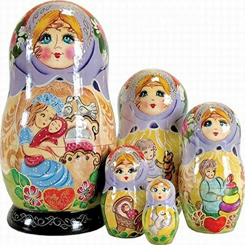 Conjunto De 5 Muñecas Rusas De Madera Matreshka  Amor De Mad