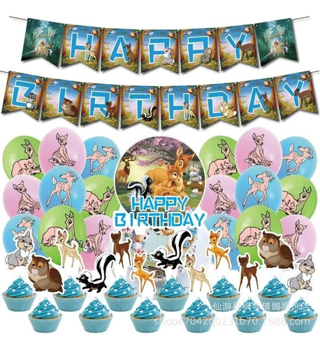 Pack Decoración Cumpleaños Bambi - Globos Banderín Topper 
