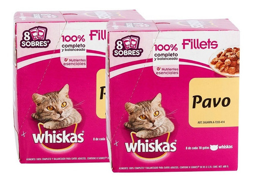 32 Sobres Whiskas De 85gr Sabor Pavo Alimento Para Gato