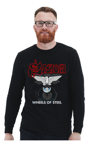 Polera Ml Saxon Wheels Of Steel 2 Metal Impresión Directa