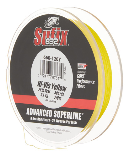 Sufix 832 Advanced Superline Braid Hi-vis Carrete 20 Libra