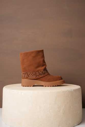 Botas Mujer Gamuza Tachas Urbanas Caña Doblada Moda Lilo