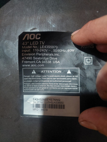 Smart Tv Aoc Le43s5970 Repuestos (usados ) (Usado)