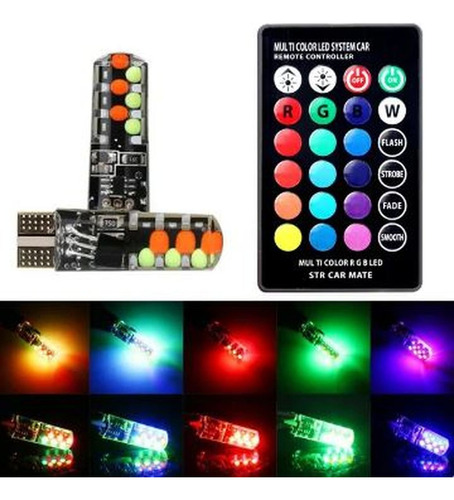 2 Focos Led T10 Rgb Con Control Remoto 12v Multicolor