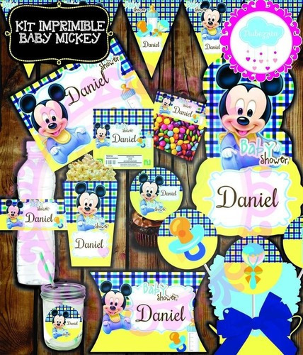 Kit Imprimible Editable Baby Shower Mickey Bebe