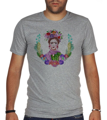 Remera De Hombre Frida Kahlo Con Ramo De Flores Rodando