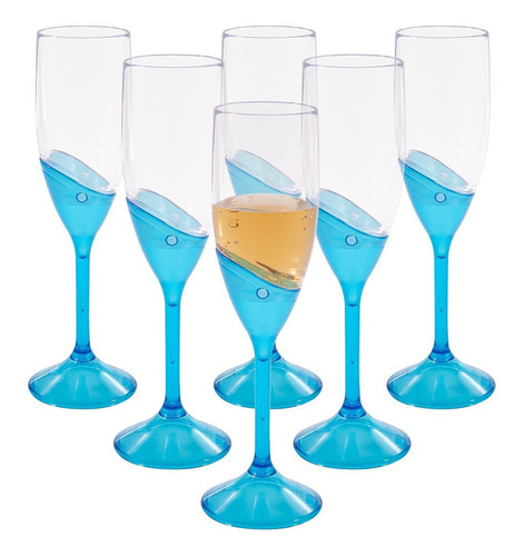 Jogo De Taças Champagne Espumante 180ml Em Acrílico 6 Peças Cor Azul