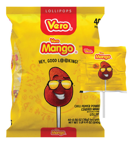 Vero Paletas Con Sabor A Mango Cubierto De Chile, 40 Piezas