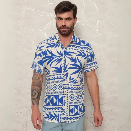 Camisa Florida Masculina Estampada Praia Botão Carnaval Luxo