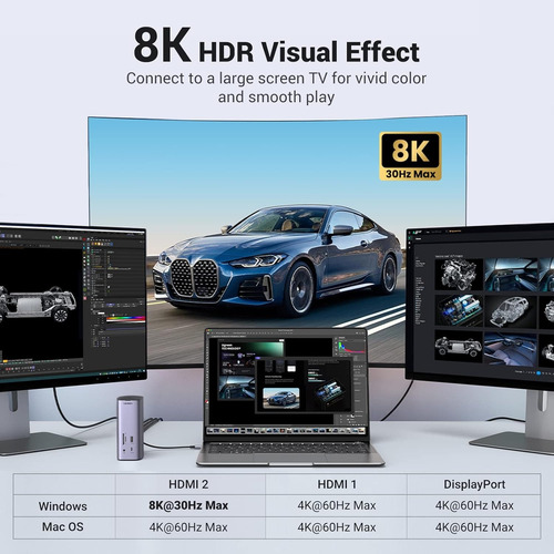 Docking Usb-c 3 Display Hdmi Dp 8k Ugreen 100w Cm555 - 90325