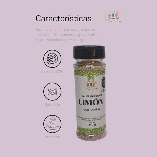 Sal De Mar Limón Menta Y Tomillo Artesanal Pizca De Sal 110g