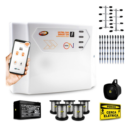 Kit Cerca Elétrica Industrial Wifi Big Hastes 600mts Bateria