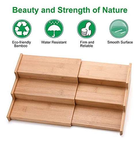 Estante De Especias De Bambú Expandible De 3 Niveles, Organi