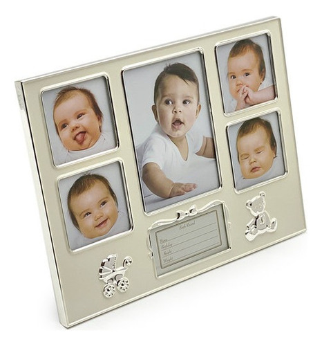Porta Retrato/marco De Bebé Recién Nacido 5 Div | Ck-493 Color Plateado