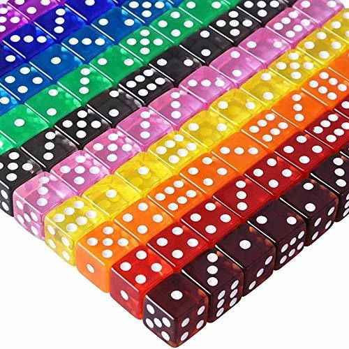 AUSTOR 100 Dados De 6 Caras En 10 Colores – Set De Acrílico De 16 Mm Con Bolsas De Terciopelo, Ideal Para Juegos De Mesa, Farkle, Yahtzee Y Enseñanza De Matemáticas