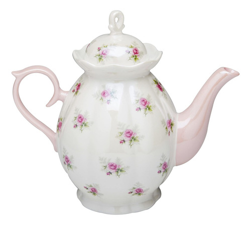 Tetera  De Porcelana Rosa Brillante, 34 Onzas, Blanco Y Tts