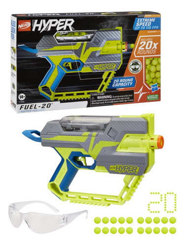 Lanzador Nerf. Hyper C Lentes 20 Bolas Recarga Fácil P Niños