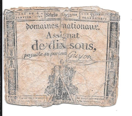 Liquido Billete De Francia 10 Soles 1792