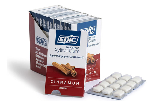 Epic Gum Sin Aspartame 100% Xylitol Canela Sin AzĂșcar 12 Pz.