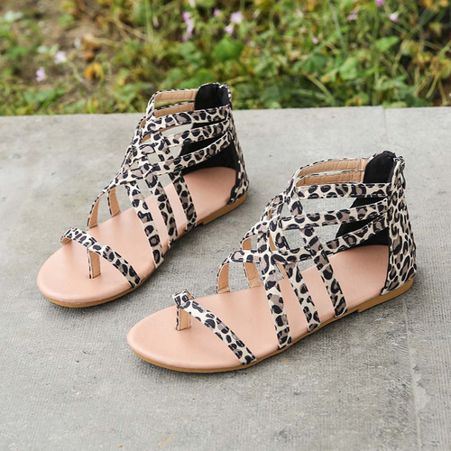 Sandalias Planas Con Cremallera Atadas En Verano, Sandalias
