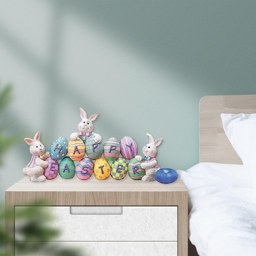 2x Estatuilla De Conejito De Pascua Feliz Hecha A Mano