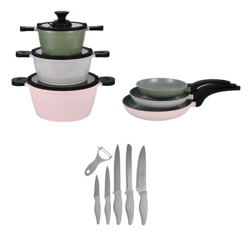 Batería De Cocina Crown Baccara Stack Set3 16 Piezas Color Gris