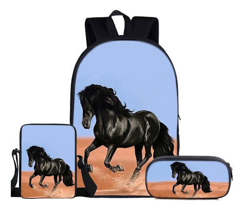 Juego De 3 Bolsas Escolares Con Estampado De Caballo Y Pony,