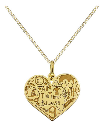 Dije Y Cadena Corazon Harry Potter Baño Oro 24k Plata 925