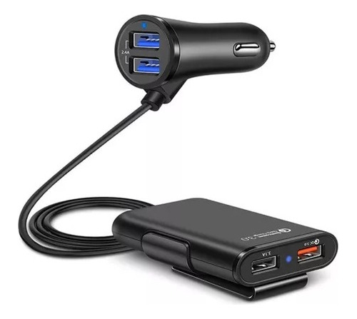 Cargador 4 Puertos Usb Qc 3.0 8 Ma 36 W 1.8 M De Auto O Moto