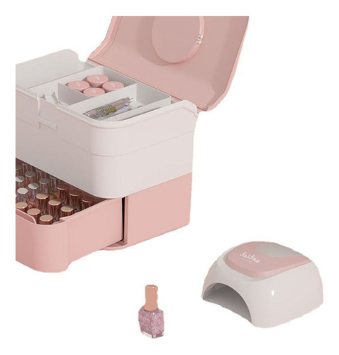 Caja Grande De Almacenamiento De Cosméticos Rosa Con Asa