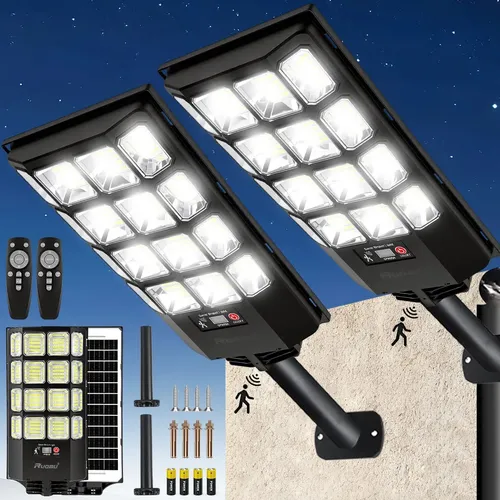 Kit 2 Luminaria Solar Externa 1100W Com Sensor IP67 Parede Poste - R$ 196,91