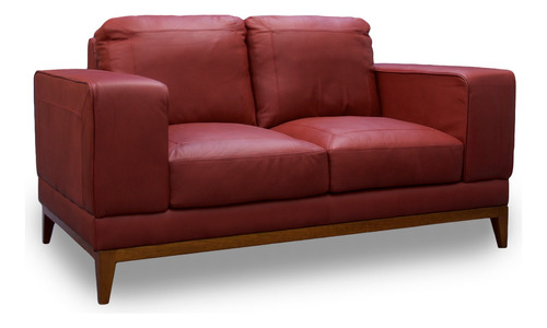 Love Seat De Piel 100% Genuina Castella - Confortopiel Color Rojo