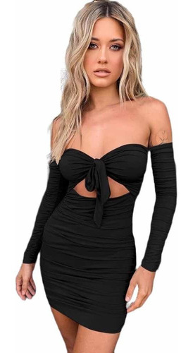 En Stock Abfa Shop Vestido Escote Lazo Manga Larga Negro