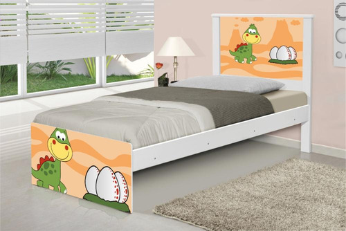 Cama Solteiro Adesivada Dinossauro Baby Com Colchão Cor Branco