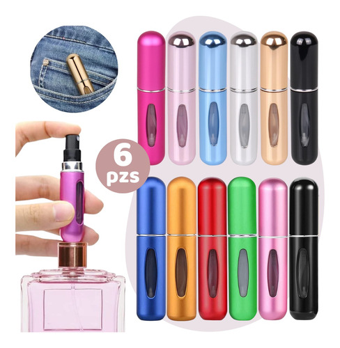 Mini Atomizador Para Perfume Recargable Capsula Viaje 6pcs 