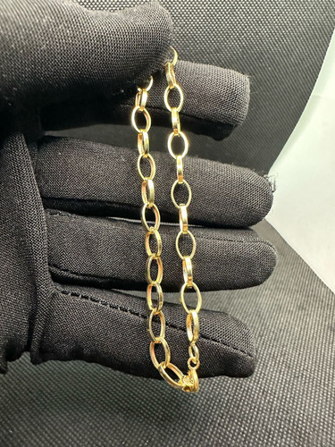 Pulseira Elo Oval Oca Em Ouro 18k 750 Amarelo 19 Cm