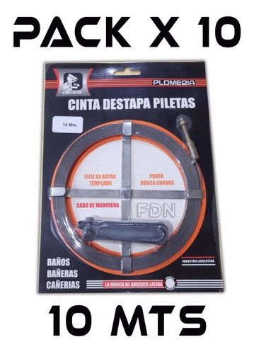 Imagen 1 de 6 de Cinta Destapa Piletas Acero 10mt El Abuelo Pack X10 - Fdn