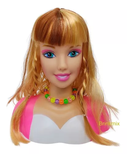 Cabeça Busto Boneca Menina Barbie Para Maquiar Pentear Salão De