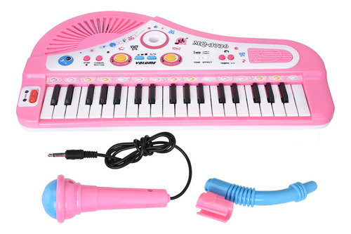 Teclado Piano Infantil 37 Teclas Musical Con Micrófono Rosa